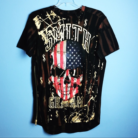 💎Smith & Graham Flag Skull T-Shirt - Picture 1 of 4